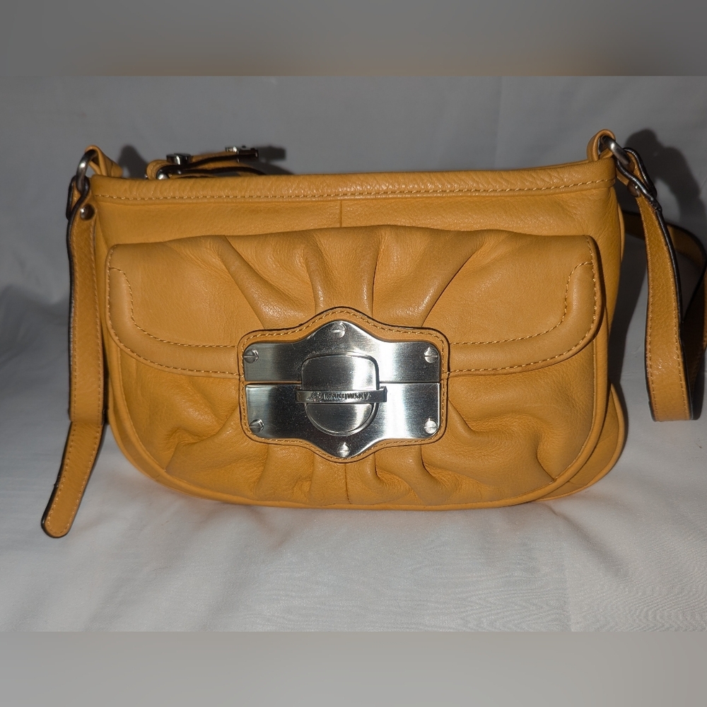 B. Makowsky Yellow Leather Hobo Crossbody Bag.
